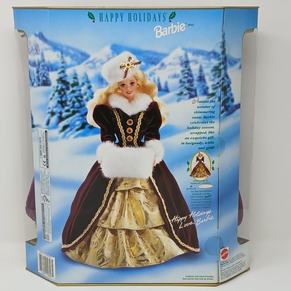 Happy Holidays Special Edition 1996 Barbie Doll 15646 Burgundy White Gold In Box - Picture 2 of 9